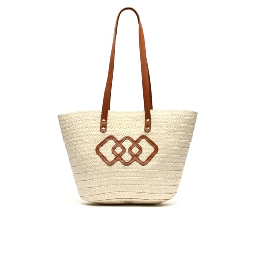 MISAKO Infinito bolso grande estilo capazo efecto rafia - Bolso tote primavera verano rafia - Bolsos shopper elegantes y espaciosos Infinito Natural 29 X 41 X 14 cm