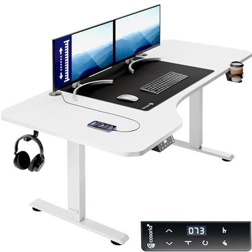 CASARIA® Escritorio Ajustable en Altura Acero con Alfombrilla de Ratón 160x75cm Pantalla LCD Mesa Gaming Ergonómica