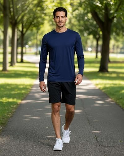 Image of Real Essentials 4 Pack: Men's Dry-Fit UV Moisture Wicking UPF 50+ SPF Sun Protective Fishing Hiking Swim Long Sleeve Shirt