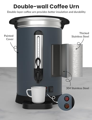 GarveeHome 120 Cups Coffee Urn,18L/4.8 Gallon Double Wall Commerical Coffee Maker for Buffet Catering Wedding Gathering,Large Capacity Hot Coffee Dispenser,Stainless Steel Hot Water Urn