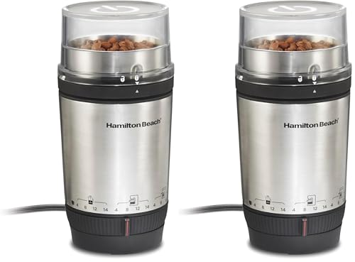 Image of Hamilton Beach Custom Grind Electric Coffee Grinder for 4-14 Cups, One-Press Hand-Free Operation with Auto Shutoff, Removable Grinding Bowl For Easy Pour and Clean, Stainless Steel (80406) (Pack of 2)