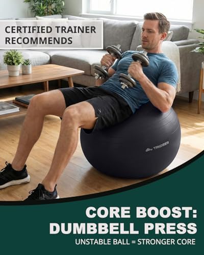 Trideer Exercise Ball for Yoga, Pilates & Fitness – Stability Ball Equipment for Home Gym & Office Chair, Core & Balance Training Accessories, Physical Therapy Equipment, Quick Pump Included, 5 Sizes - View 7