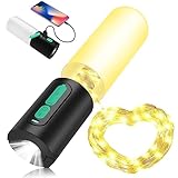 Camping Lichterkette, LED Campinglampe mit 10m Lichterkette, 4000mAh Aufladbar Batteriebetrieben Camping Laterne, 7 Lichtmodi IPX6 Wasserdicht Zeltlampe für Wandern Angeln SOS Ausfälle