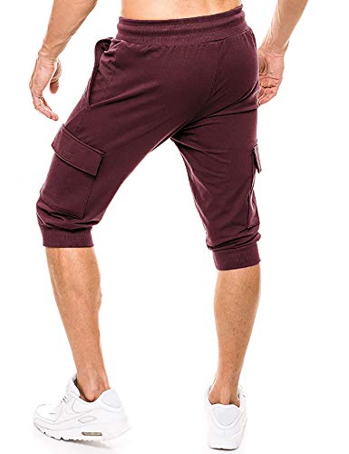 Bermuda masculina de corrida com 4 bolsos da BIYLACLESEN, Wine Red, 32