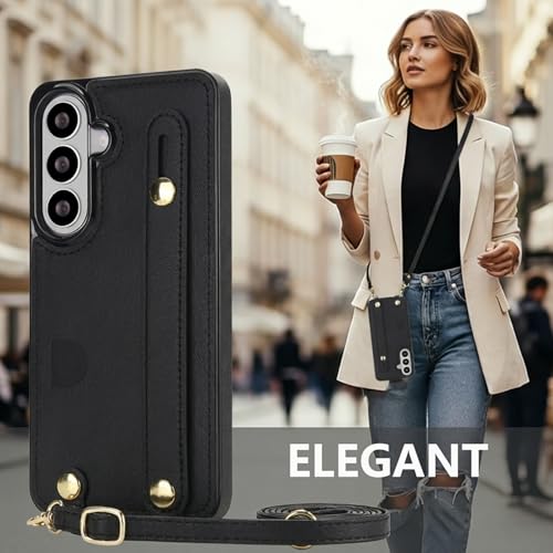 Ephoou for Samsung Galaxy S26 Plus Case with Card Holder & Wrist Strap, PU Leather Shockproof Crossbody Cover with Adjustable Shoulder Lanyard & Wristband & Kickstand for Galaxy S26+ Plus XK-Black by Ephoou - Used condition - Image 8