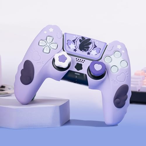 Image of GeekShare Controller Skin Set, Compatible with PlayStation 5 Wireless Controller, Anti-Slip Silicone Protective Cover Case,Includes 2 Thumb Grips and 2 Stickers (Star Wings Purple)
