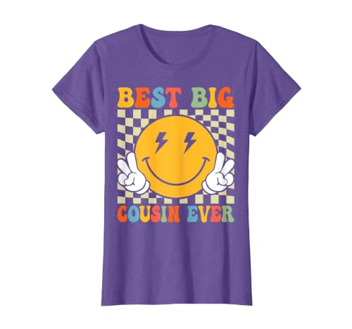 Retro Groovy Best Big Cousin Ever Girls Boys T-Shirt, Women, Purple Heather, Large