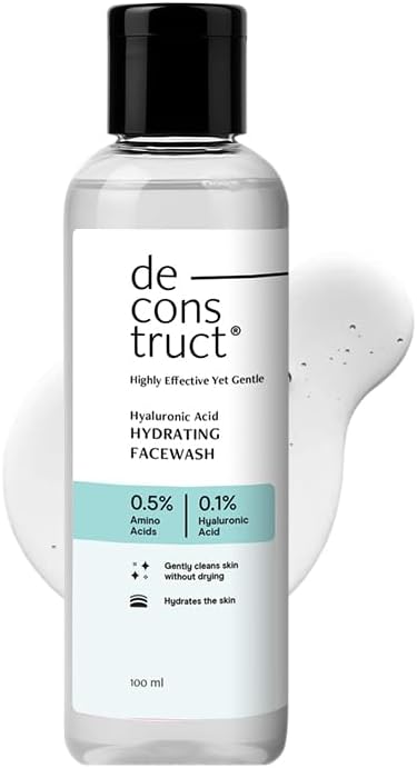 Deconstruct Hyaluronic Acid Hydrating Face Wash | 0.5% Amino Acids + 0.1% Hyaluronic Acid | Fragrance-Free Face Wash for Dry to Normal Skin | pH Balanced & SLS & Paraben Free| 100 ml