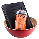 pvc bodys Nuru Massage Set für glitschige Massagen - mit pflegendem Massage Gel, Bambusschale und grossem 180 x 220 cm PVC Massagelaken