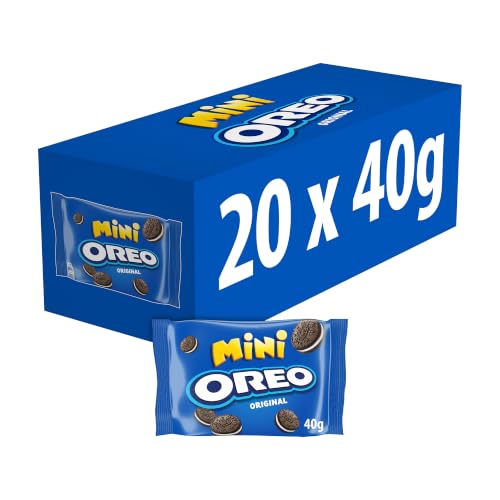 Oreo Mini Galletas de Cacao Rellenas de Crema Sabor Vainilla, tus Galletas Clásicas en Versión Mini, Paquete con 20 Bolsitas Individuales, 40 g