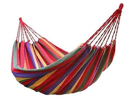 Cotton Striped Foldable Hammock/Hanging Bed for Camping & Outdoor Activities Outdoor Camping Canvas Fabric Portable Garden Hammocks