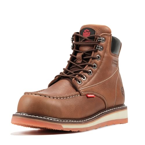 SUREWAY Mens Heavy Duty Soft/Composite/Steel Toe Work Boots for Men-Comfortable,GoodyearWelt,Full Grain Leather,6 in Wedge Moc Toe Construction Boots/Shoes