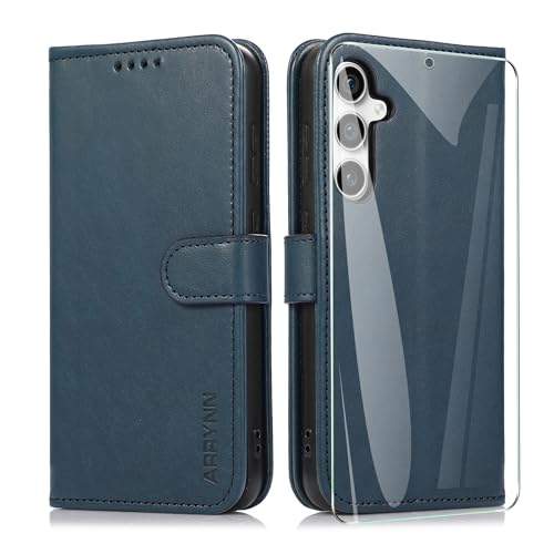ARRYNN Etui do Samsung Galaxy S23 FE 5G + folia ochronna, etui na telefon komórkowy do Samsung Galaxy S23 FE 5G, etui z klapką PU, etui ochronne Samsung Galaxy S23 FE 5G - niebieskie