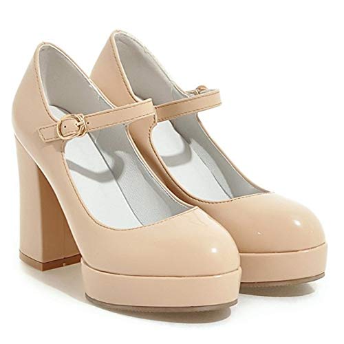 Betastella Women's Patent Leather Platform Mary Janes Chunky High Heel Ankle Strap Pumps3