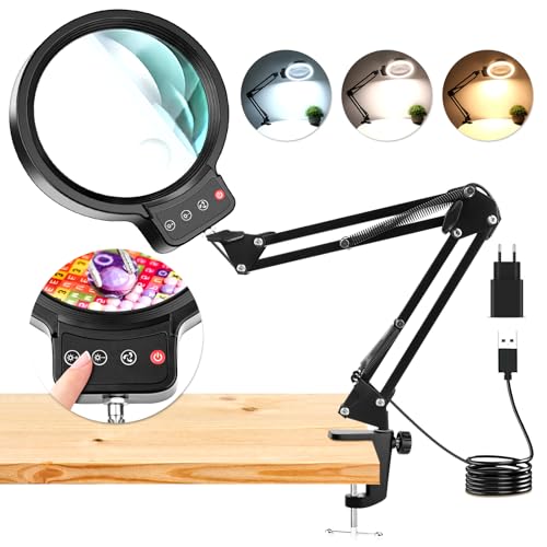 NZQXJXZ 10X 30X Loupe avec Lumière et Serrer, Lampe Loupe Éclairée à 36 LED, 3 Modes de Couleur, Lampe de Bureau Loupe Mains Libres pour la Lecture,...