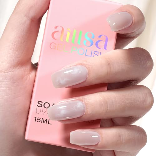 AILLSA Sheer Taupe Nude Gel Polish, Translucent Grey Jelly UV/LED Gel Nail Polish, Long-Lasting Senior Ash Neutral Color, Pastel Sheer Finish, Soak-Off for Home Nail Art 0.51 Fl Oz, GB135