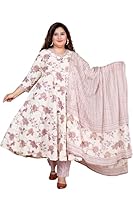 Angiya Womens plus size Pink Floral Print Anarkali Kurta With Palazzo & Dupatta set (5XL)