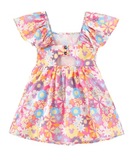 Image of Disney Stitch Minnie Frozen Elsa Princess Girls Backless Dress Off Shoulder /Short Sleeve Cinched Waist Kids Clothes Ages 2-13