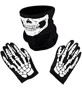 Skeleton Gloves and Skull Face Mask,Black Seamless Skull Balaclava Mask Half Ghost Bones Cosplay ...