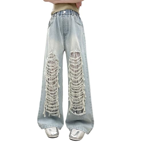 Jean Y2K fille à coupe droite et taille élastique en denim léger - 5