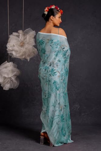 Image of MIRCHI FASHION Saree for Woman Georgette Floral and Leaf Printed | Elegant Farewell and Ceremonial Women's Sari with Blouse Piece