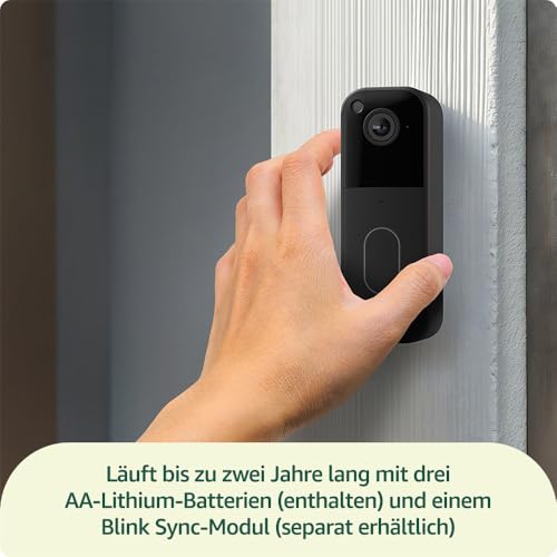 Blink Videotürklingel (neueste generation) | Einzelgerät | Kopf-bis-Fuß-Aufnahme in HD, 2 Jahre Batterielaufzeit, IP-65, Funktioniert mit Alexa, Erforderliches Sync-Modul nicht enthalten – Schwarz
