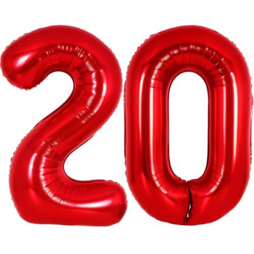 Image of Number Balloons Red Party Balloon - 40 Inch Large Number 20 Balloon, Numbers Balloon Birthday Decorations, Red Party Supplies for Anniversary