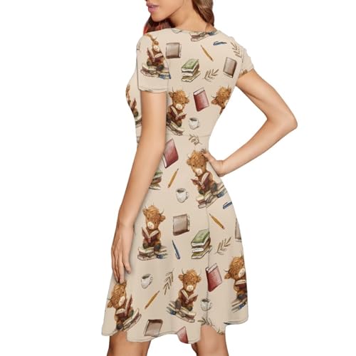 Image of POLERO Sunflower Dress for Women Floral Summer Dresses Short Sleeve Casual Sundresses Midi Dresses