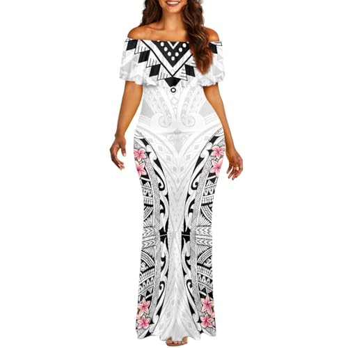 Image of Polynesian Dresses for Women Off Shoulder Maxi Dress Puletasi Samoan Dresses S-7XL