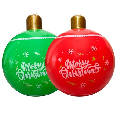 Inflatable Christmas Decorations Giant Baubles 2PCS 48cm Giant Christmas Inflatable Ball PVC Christmas Inflatable Balloons for Yard Garden Patio Outdoor Christmas Decorations Red Green