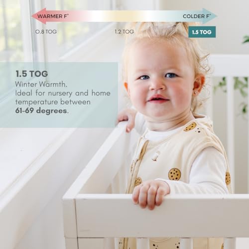 Image of Tealbee Dreamsuit Toddler Sleep Sack with Feet - Walker Sleep Bag with Legs, Rayon made from Bamboo, Winter 1.5 TOG, 2-Way Zipper, 3T-4T - Cookies