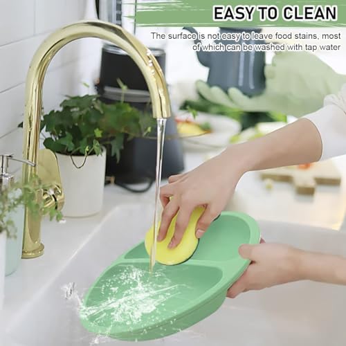 Image of Xacton Silicone Suction Plates for Baby Microwave,Dishwasher, Freezer Safe Unbreakable | 3 Divided Portion with 4 Suction Cup Feeding Plate for Baby & Toddlers (Pink)
