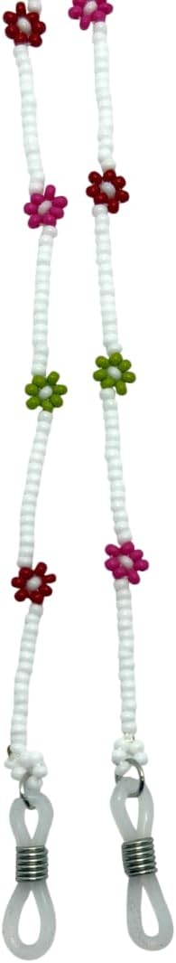 Handmade Beaded Eyeglass Chain, Floral Bead Accents, Pink, Red and Green, 27 Inch, Sunglasses Strap