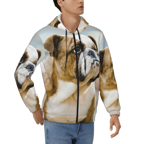 Sweat à capuche décontracté pour homme imprimé bouledogue anglais veste zippée