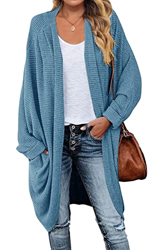 MEROKEETY Women's 2025 Fall Waffle Knit Batwing Long Sleeve Cardigan Loose Open Front Sweater Coat