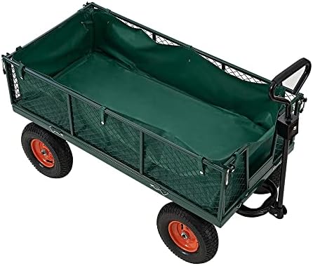Heavy Duty 700KG Green Garden Trolley Wagon Truck Hand Carts Wheelbarrows + PVC Canvas