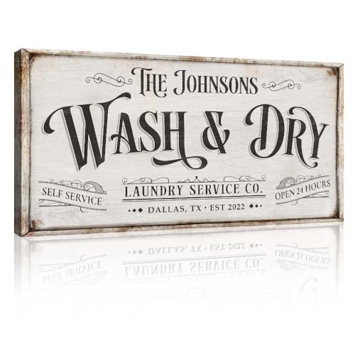 TAILORED CANVASES: Wash and Dry sign - Laundry Sign, Personalized Wall Decor for Laundry Rooms, Wash Signs Wall Decor, Rustic and Stylish Wash Room Sign