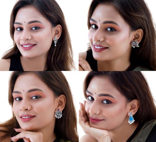 Image of FUBS Oxidized Designer Stud Earrings Set of 12 with Folding Jewelry Box | Traditional & Modern Earring Set for Women & Girls