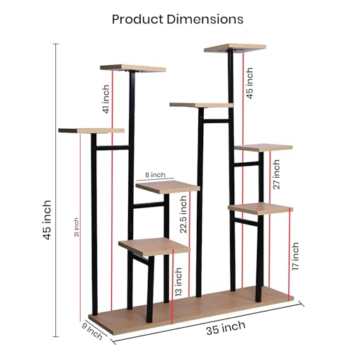 Image of ORILEY Florivo 8-Tier Vertical Wooden Plant Stand Indoor Flower Pot Holder Wood Display Racks for Potted Plants and Flowers Home Living Room Balcony & Garden Tall Shelf (Pack of 1)