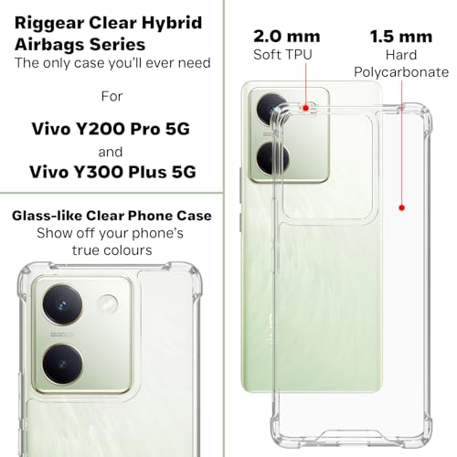 Image of RIGGEAR Shockproof Clear Hybrid Armor Back Cover Case for VIVO Y200 Pro 5G / Y300 Plus 5G (Transparent PC with TPU Bumper)