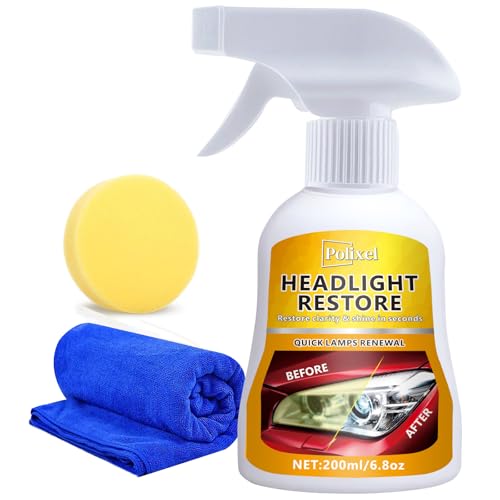POLIXEL Headlight Restoration Kit - Headlamp Cleaner Spray Instant Restores Oxidation, Yellowing & Cloudiness Renew Headlights Back to Like New UV Protectant for All Cars Lamps - 6.8oz/200ml