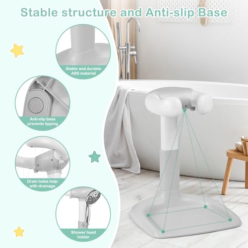 Image of Baby Shower Standing Support with Anti-Slip Base and Shower Head Holder, Adjustable Height /Width Baby Bath Stand, Easy to Install and Use Toddler Stand Up Shower Rack for 6-36 Months, Gray