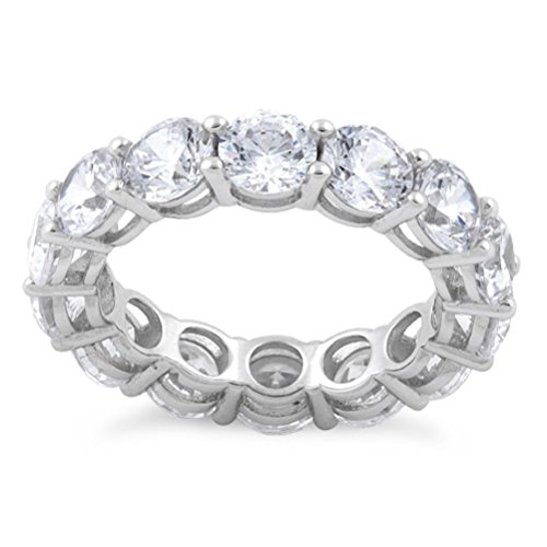 Heartbeat Sterling Silver Simulated Diamond 5mm Round Eternity Band Ring - (Size 5-12)4