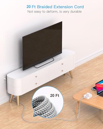 Image of HANYCONY Extension Cord 20 Ft, Power Strip Surge Protector with 8 Outlets 4 USB Ports(2 USB C), Long Cord, Flat Plug, Wall Mount, Desk USB Charging Station for Home Office Essentials