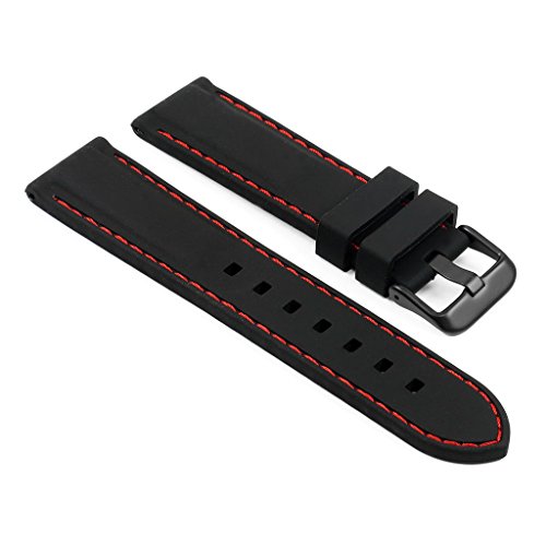 StrapsCo Silicone Rubber Divers Sport Quick Release Watch Band Strap - Black & Red (Black Buckle) - 20mm