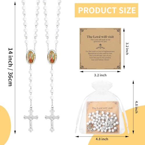 12/20/30 PCS 14 inch Lady of Guadalupe Bead Rosaries Wooden Rosary with Crucifix Necklace, Favors Catholic Gift Rosaries with Organza Bag for Baptism, for Men Women2