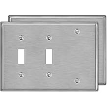 BESTTEN 3-Gang Combo Metal Wall Plate with White or Clear Plastic Film, 1-Blank/2-Toggle, Standard Size, Corrosion-Resistant Stainless Steel Light Switch Cover, Brushed Finish, 2 Pack, Silver