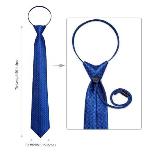 Image of DiBanGu Mens Zipper Ties Silk Adjustable Necktie Pocket Square