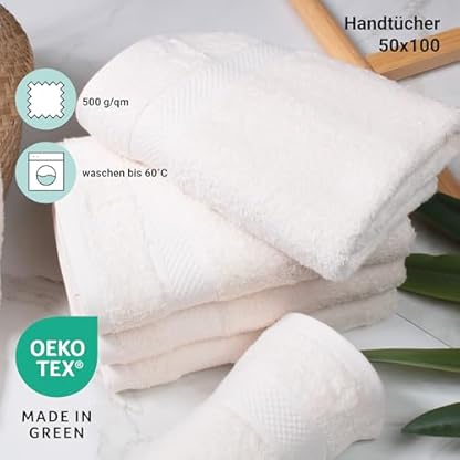 DoubleDry Premium Handtücher Set - 6 Stück 50 X 100 cm Baumwolle - 500 g/m² - Weich & Saugstark - Handtuch Badetuch badehandtücher für Bad und Dusche (Creme) – Bild 3