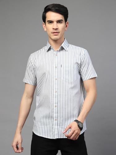 Image of Majestic Man Men's Pure Cotton Striped Half Sleeve Regular Fit Shirt